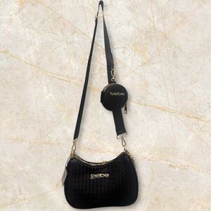 Bebe Taffy Elegant Black Crossbody Bag with Gold Accents - MSRP $99 NWT
